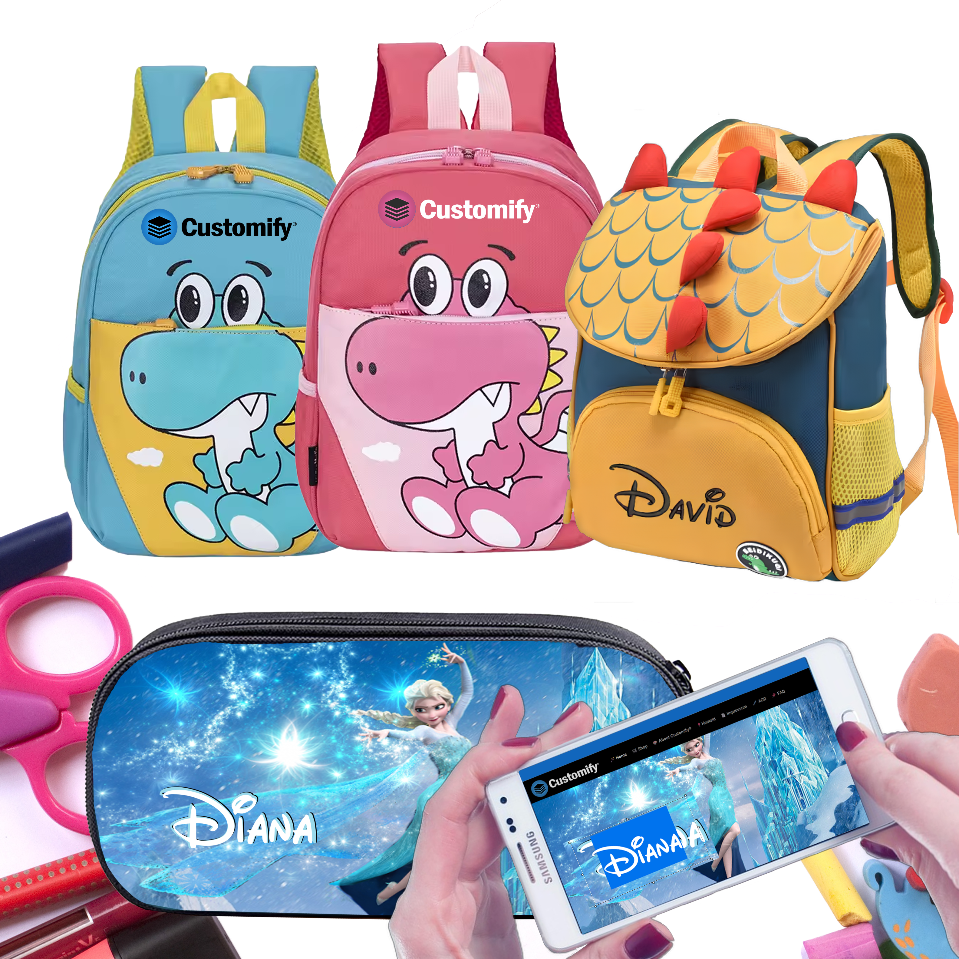 Personalisierte Schultaschen und Kindergarten-Rucksäcke mit eigenem Namen und Foto für Kinder im Schweizer Schulalltag