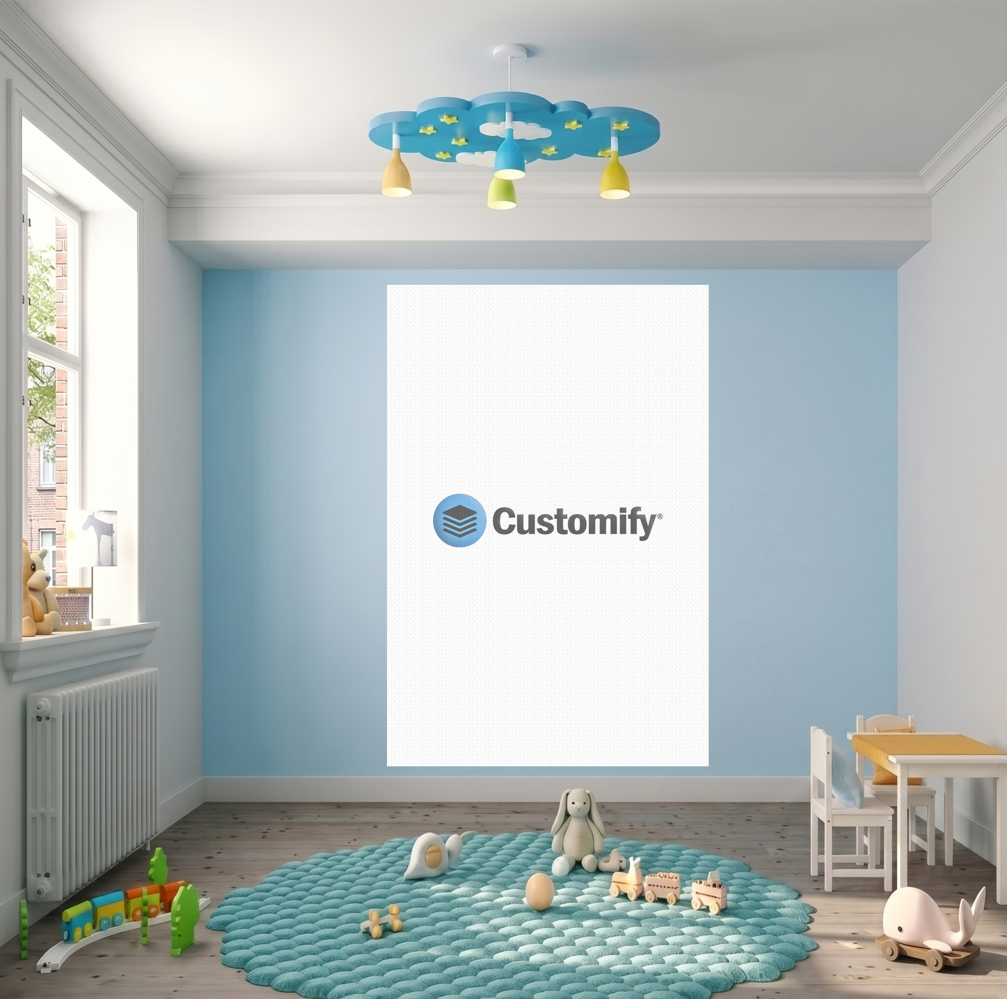 Personalisierte Foto Wand-Flagge im Hochformat als kreative Wanddeko für Kinderzimmer, Spielzimmer und eigene Motive