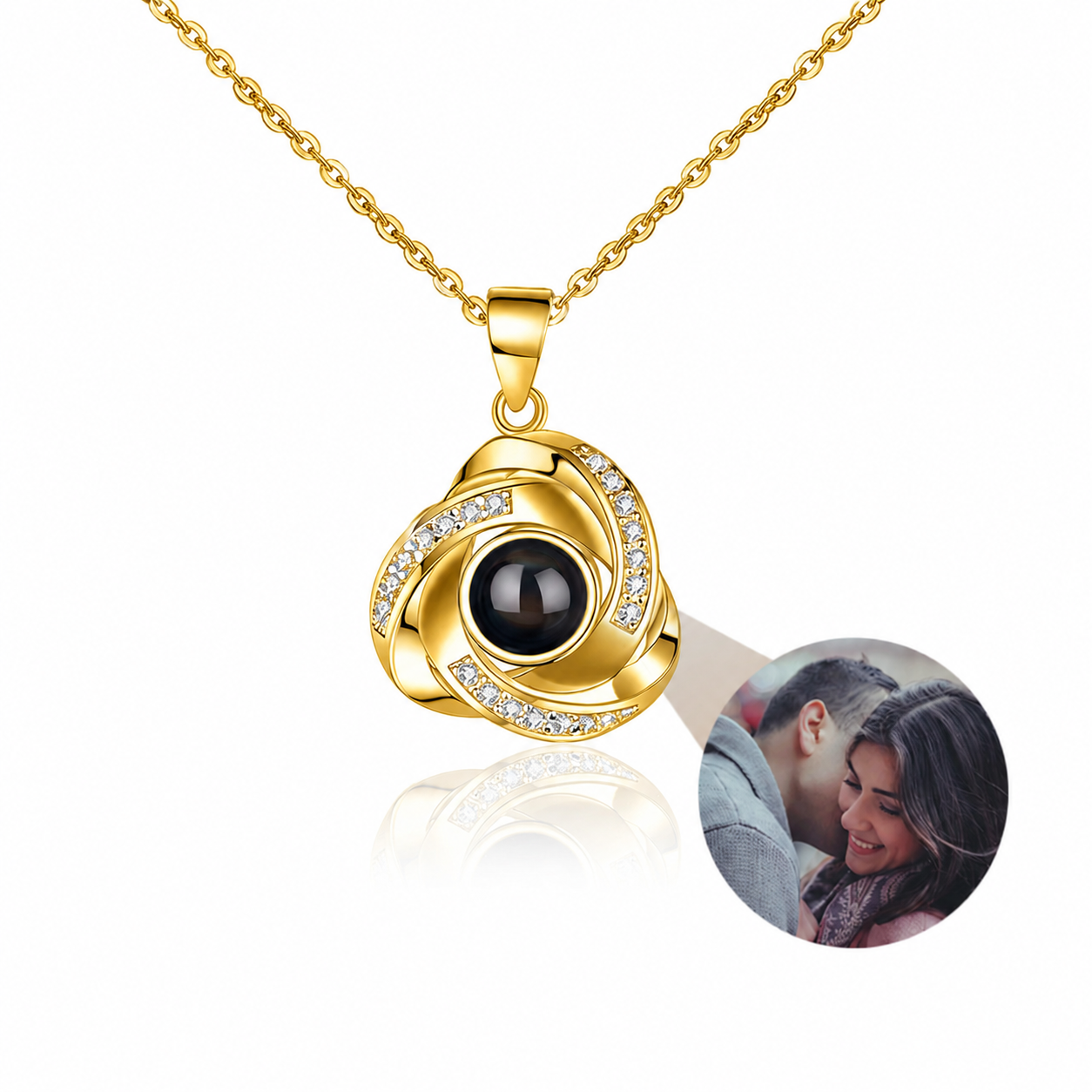 Geschenk Foto-Halskette mit Bild-Projektion personalisiert in Gold