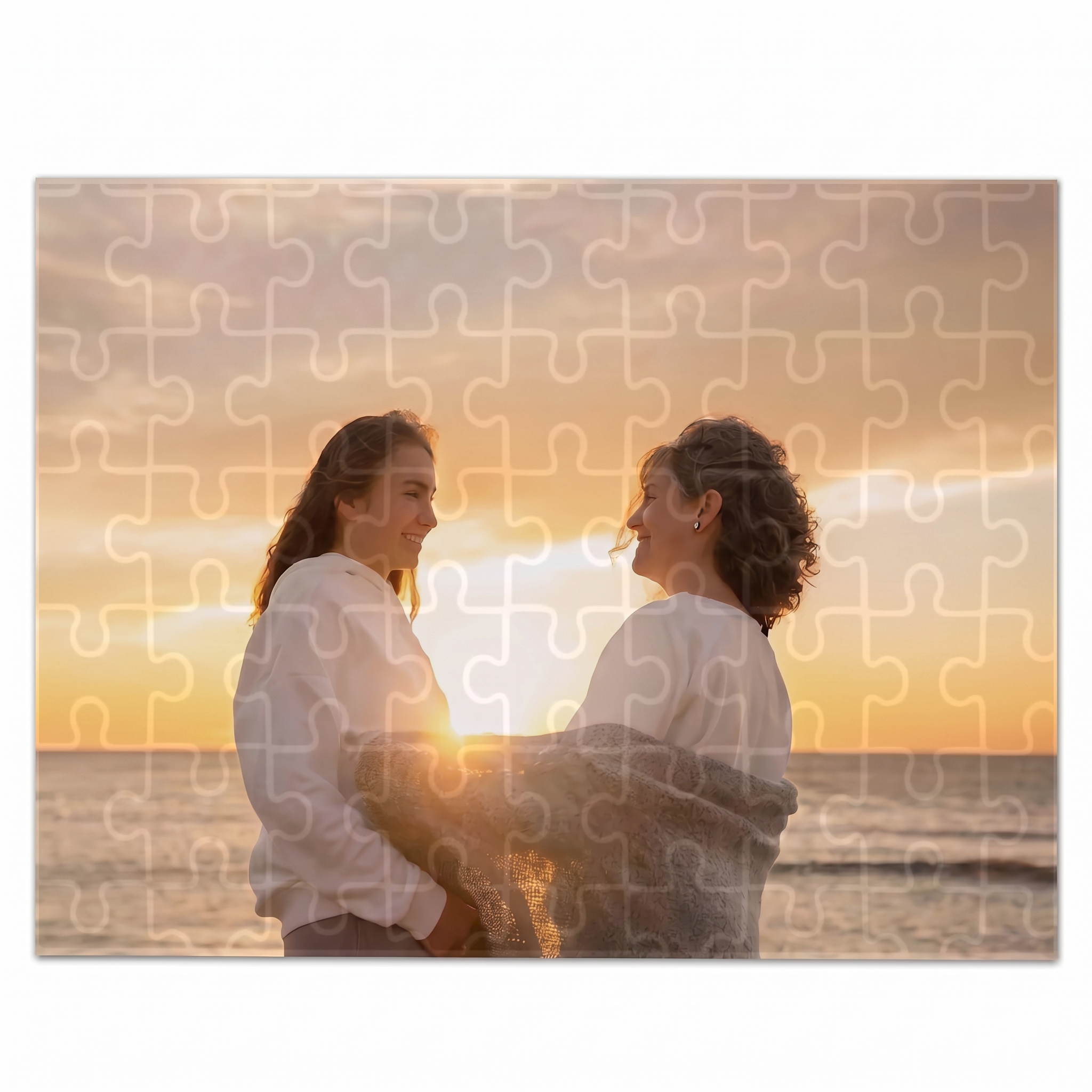 Foto-Puzzle personalisiert, 35 Teile, mit Foto von Mutter und Tochter am Strand bei Sonnenuntergang