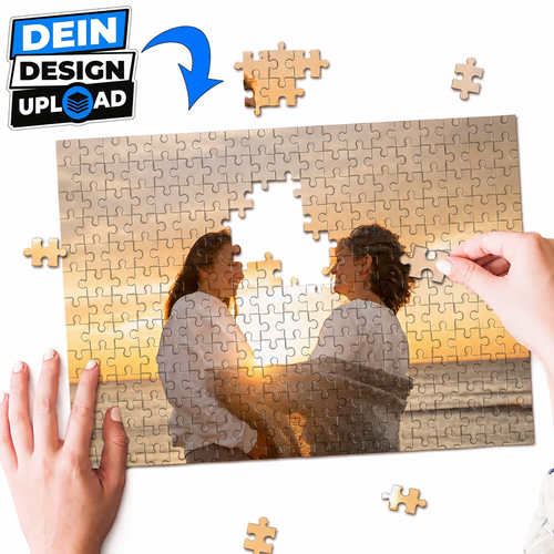 Foto-Puzzle personalisiert mit eigenem Foto gestalten, Paar am Strand bei Sonnenuntergang als Puzzle