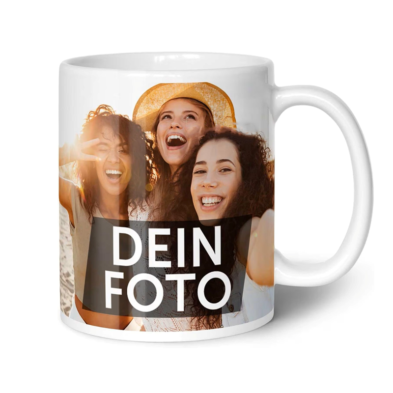 Foto-Tasse mit eigenem Bild personalisieren, weisse Tasse mit Foto-Upload als persönliche Geschenkidee selber gestalten