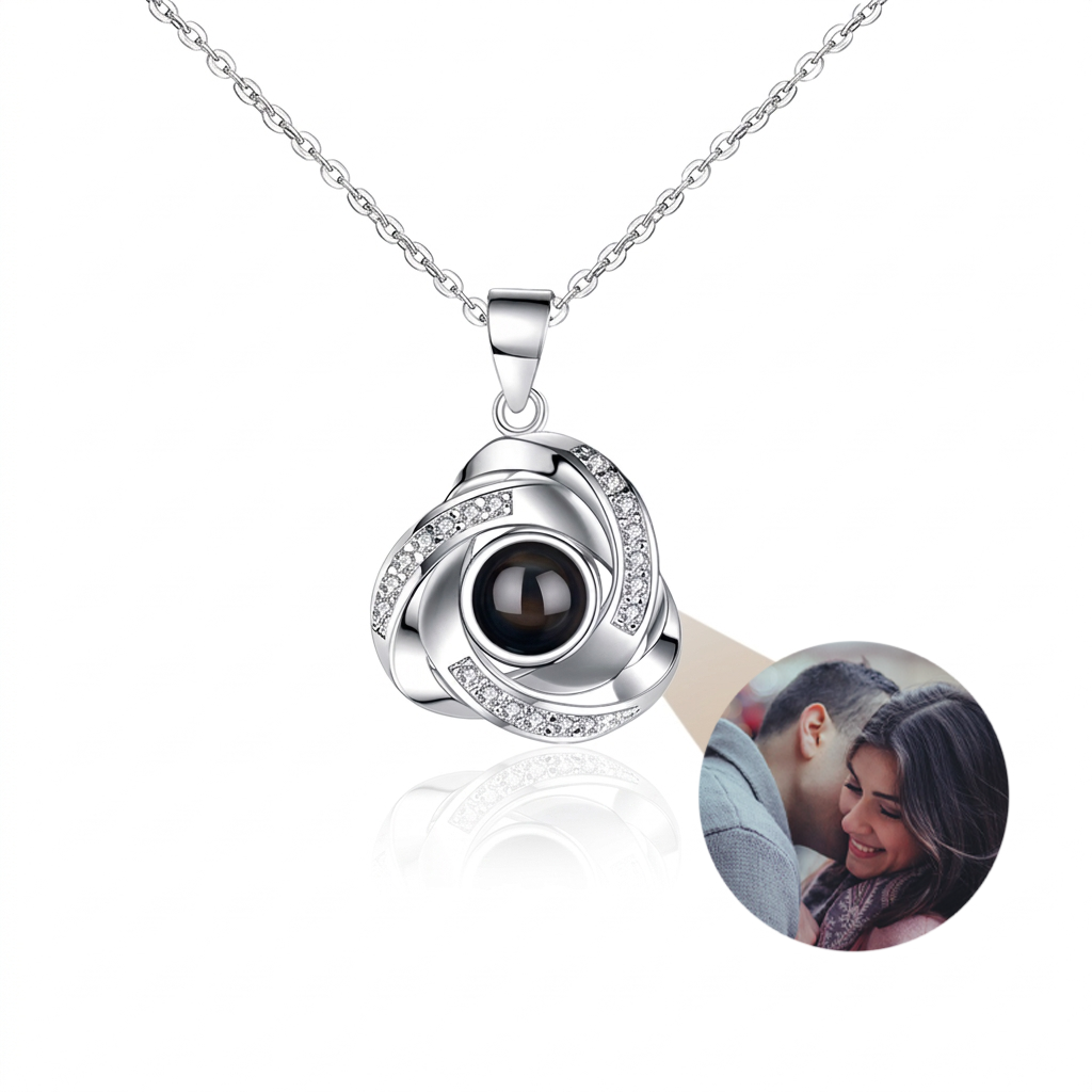Geschenk Foto-Halskette mit Bild-Projektion personalisiert in Silber