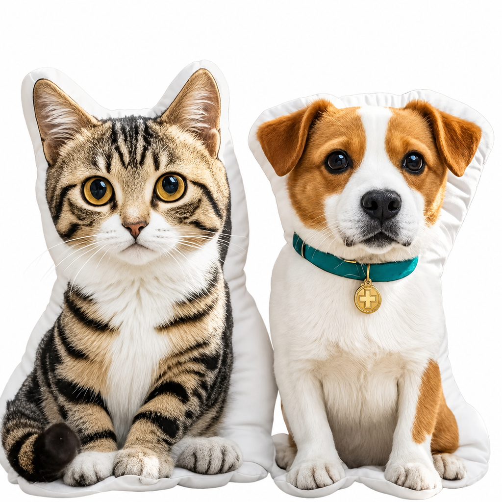 Personalisiertes Haustier-Fotokissen, Katze und Hund als 3D-Plüschkissen nach eigenem Foto