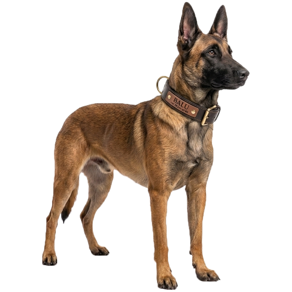 Hund mit personalisiertem Leder-Hundehalsband und Namens-Gravur aus echtem Leder