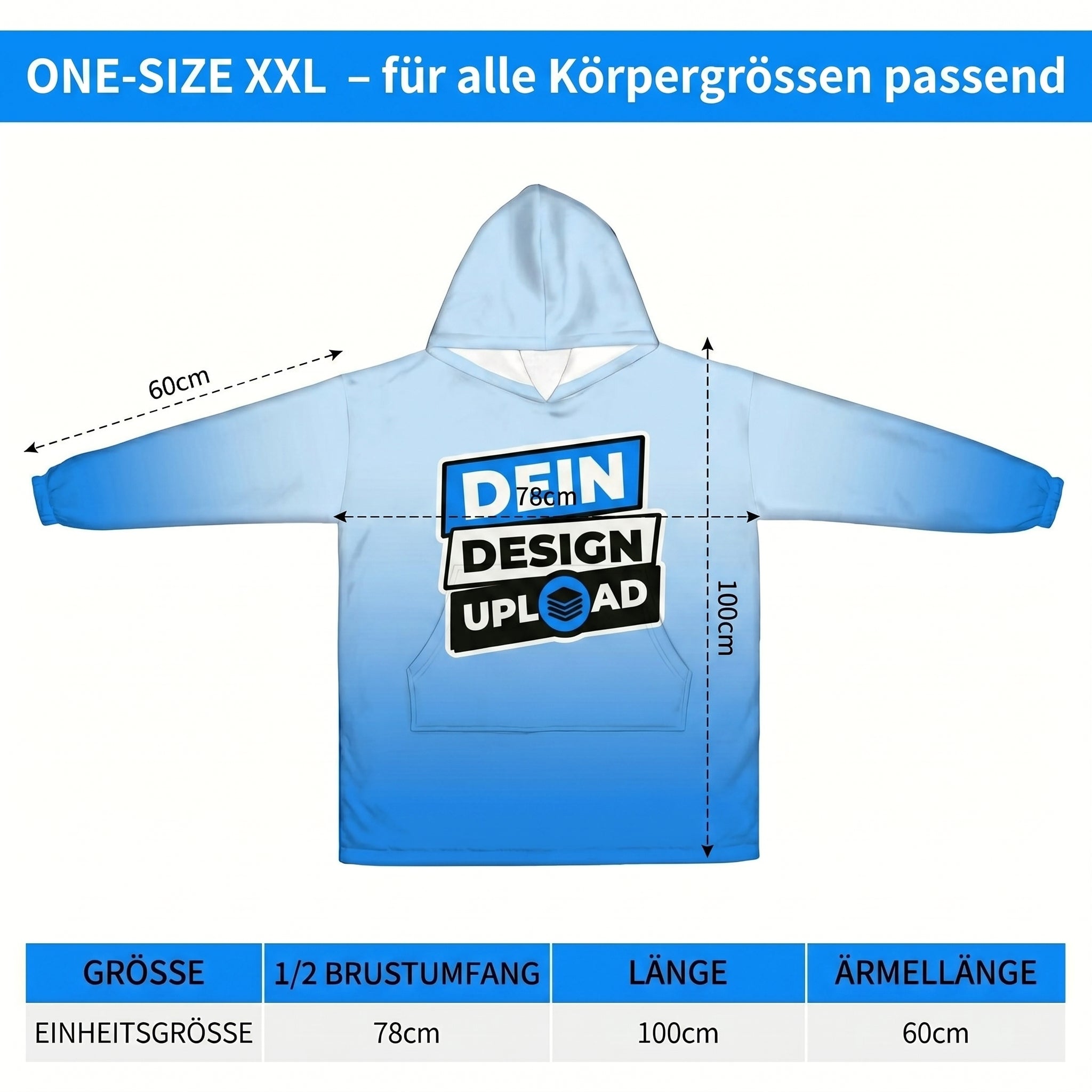 Groessentabelle Kuschelpullover-Hoodie Onesize XXL fuer alle Koerpergroessen