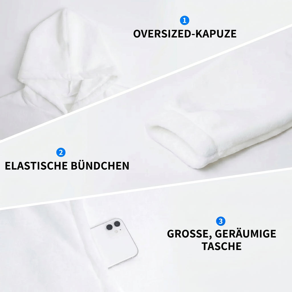 Eigenschaften Oversize Kuschelpullover-Hoodie XXL: Kapuze, elastische Buendchen, grosse Tasche