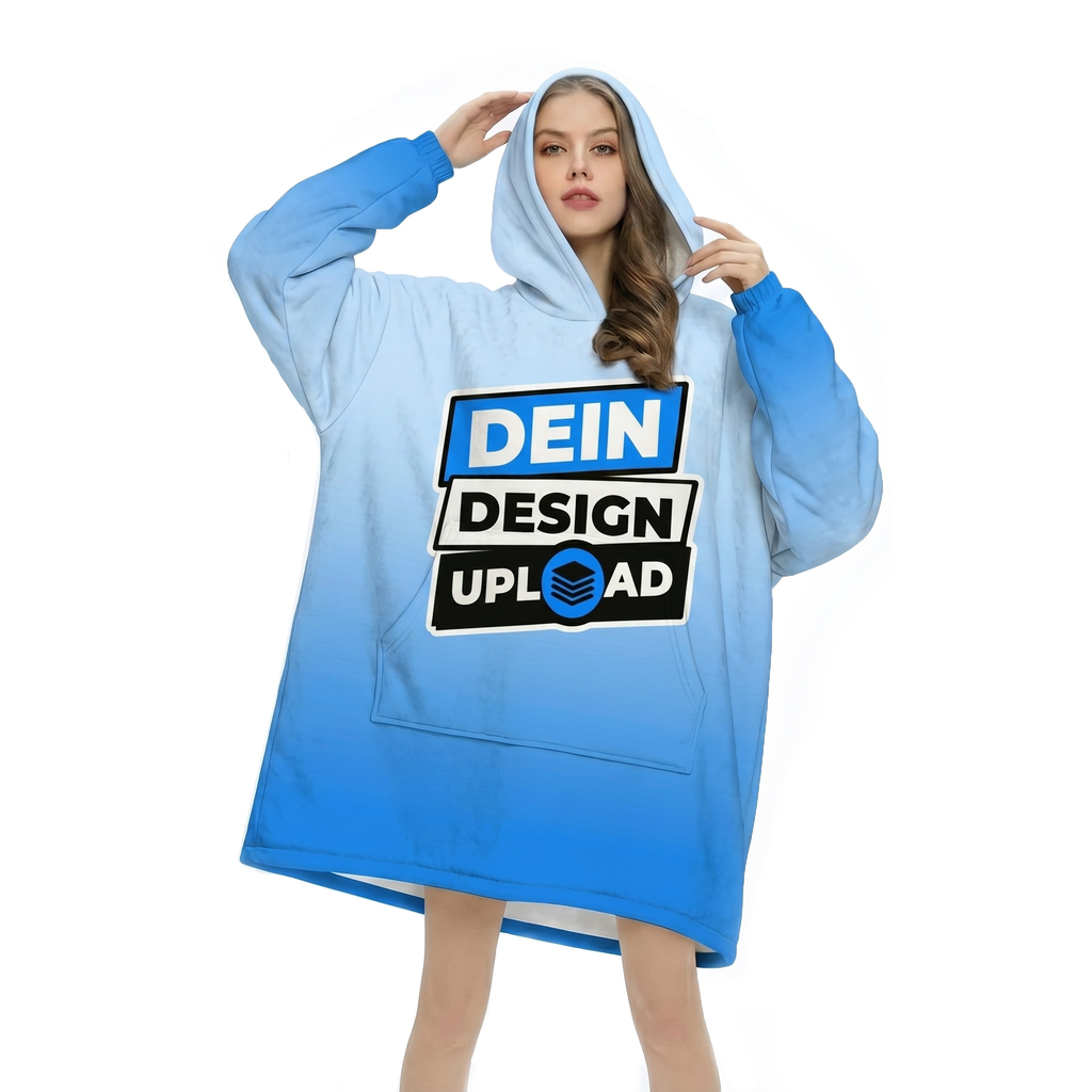 Personalisierbarer Kuschelpullover-Hoodie Oversize XXL Onesize in Blau mit eigenem Design