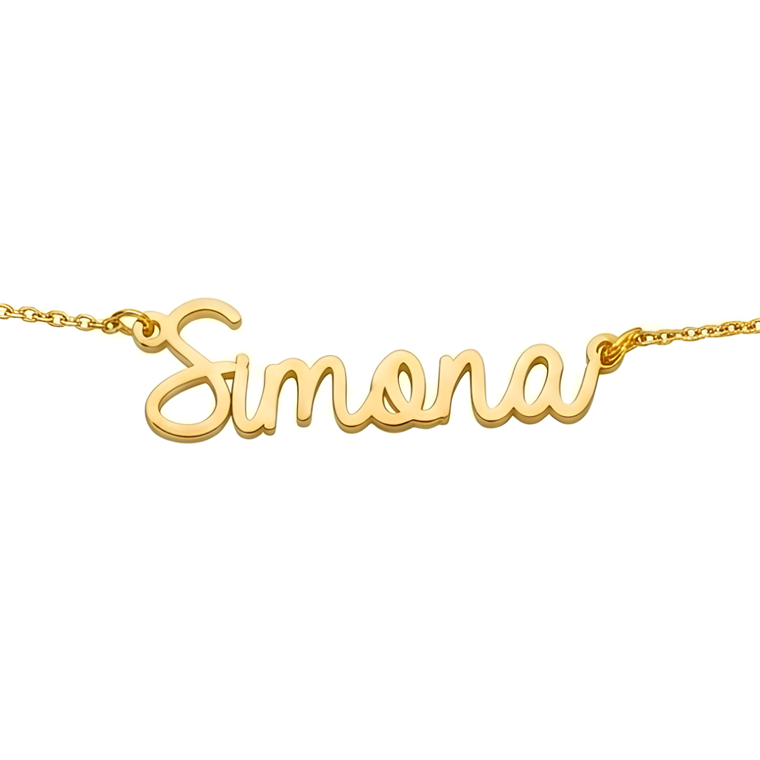 Personalisierte Namenshalskette in Gold mit eigenem Namen als geschwungener Schriftzug