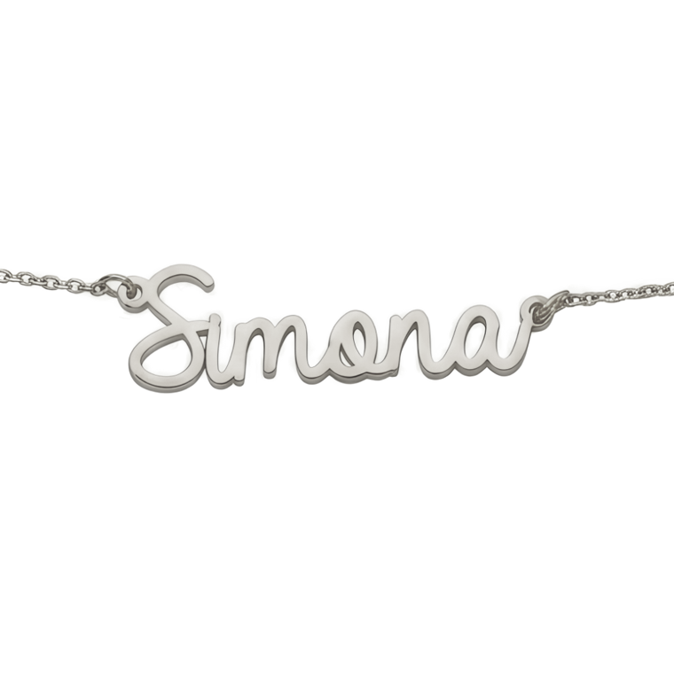 Personalisierte Namenshalskette in Silber mit eigenem Namen als geschwungener Schriftzug