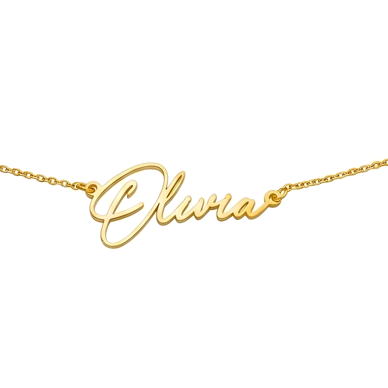 Goldene Namenskette personalisiert mit Name in eleganter Schreibschrift als Anhänger