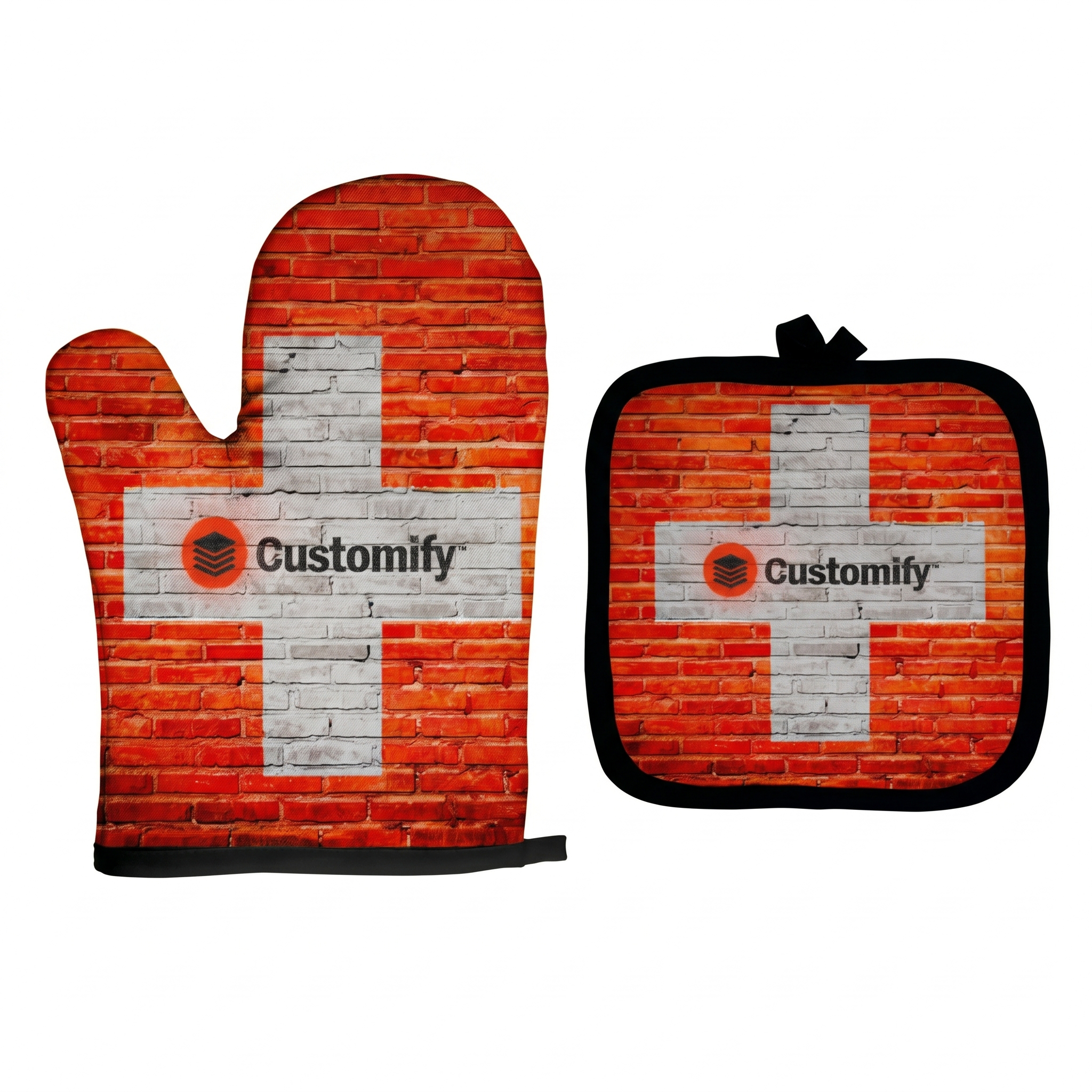 Ofenhandschuh und Topflappen personalisiert mit Schweizer Kreuz Motiv - Customify Schweiz