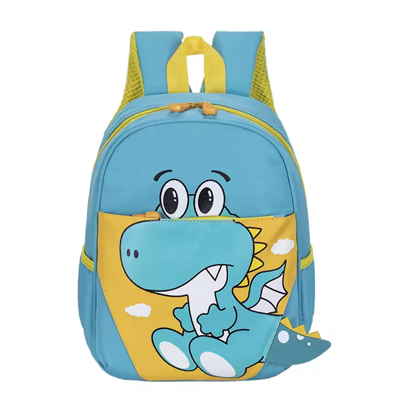 Personalisierbarer Kindergarten-Rucksack in Hellblau mit Dinosaurier-Motiv und optionalem Namen für Kinder