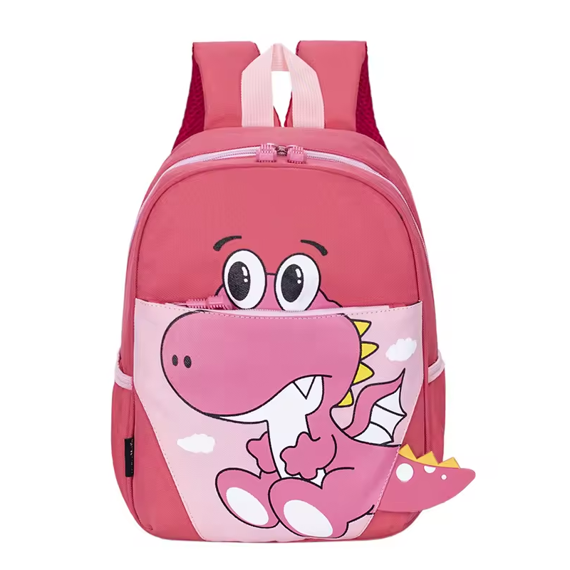 Personalisierbarer Kindergarten-Rucksack in Rosa mit Dinosaurier-Motiv und optionalem Namen für Mädchen