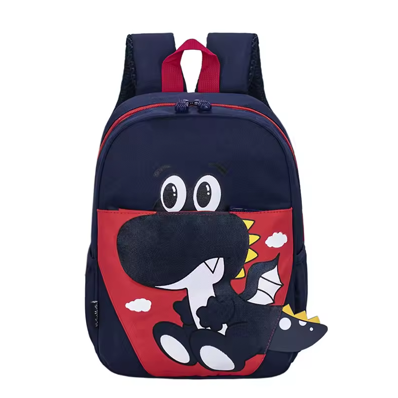 Personalisierbarer Kindergarten-Rucksack in Schwarz-Rot mit Dinosaurier-Motiv und optionalem Namen