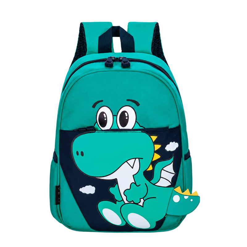 Personalisierbarer Kindergarten-Rucksack in Grün mit Dinosaurier-Motiv und optionalem Namen für Kita und Kindergarten