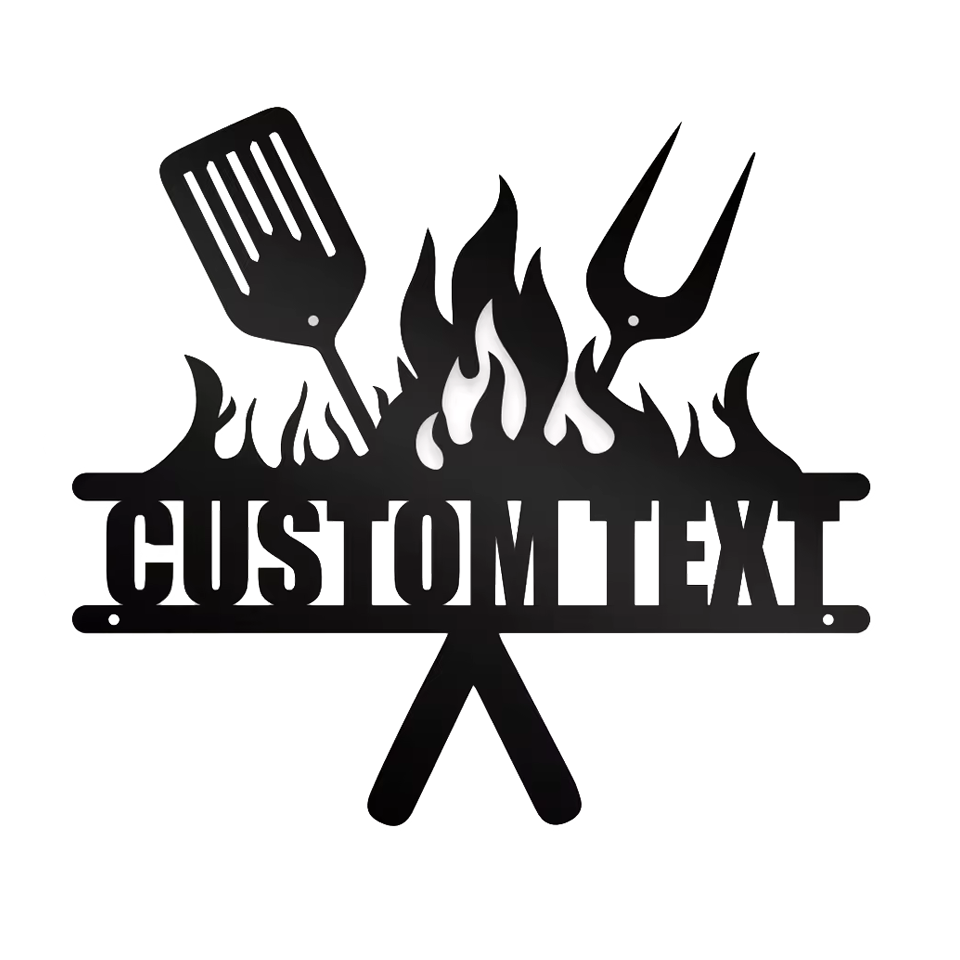 Personalisierbares BBQ Grillschild in mittlerer Grösse mit eigenem Namen und Grilldesign