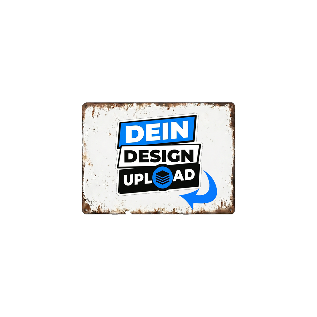 Personalisiertes Vintage-Blechschild mit eigenem Foto, Text oder Logo im rustikalen Metall-Look für Haus, Garage oder Garten
