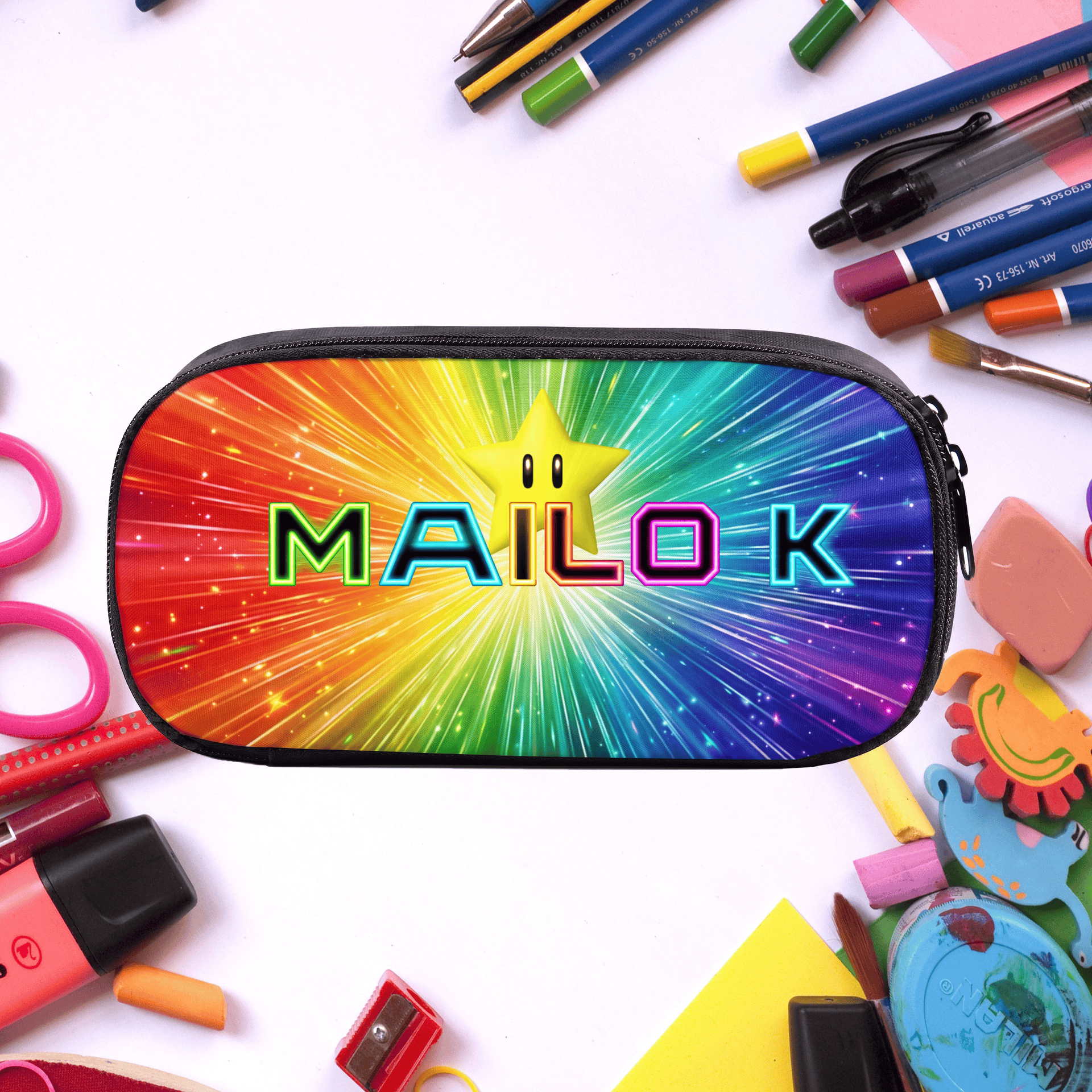 Schul-Etui online selber gestalten mit eigenem Motiv, Design, Name oder Foto zum ersten Schultag als persönliches Geschenk