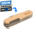 Taschenmesser mit Gravur und echtem Holzgriff als personalisiertes Geschenk, eigenes Logo bei Customify hochladen und gestalten
